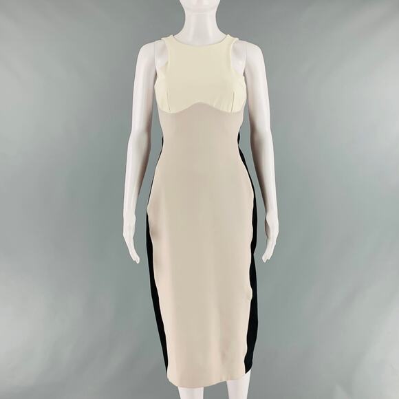 STELLA McCARTNEY Size 6 Black Beige & Cream Polyamide Eastane Color Block Dress - Picture 1 of 7